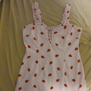 Strawberry Print Dress with Ruffle Straps. Shein Size OXL